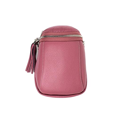 Made in Italy Damen Leder Tasche Umhängetasche Schultertasche Handytasche Geldtasche Ledertasche Crossbody Abendtasche Mini Bag Altrosa von ITALYSHOP24-COM