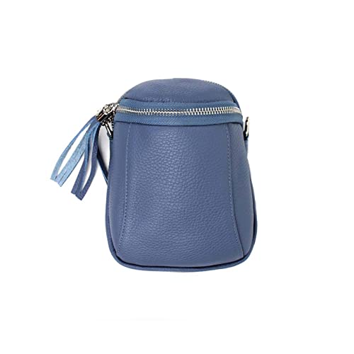 Made in Italy Damen Leder Tasche Umhängetasche Schultertasche Handytasche Geldtasche Ledertasche Crossbody Abendtasche Mini Bag Jeansblau von ITALYSHOP24-COM