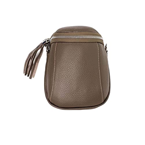 Made in Italy Damen Leder Tasche Umhängetasche Schultertasche Handytasche Geldtasche Ledertasche Crossbody Abendtasche Mini Bag Taupe von ITALYSHOP24