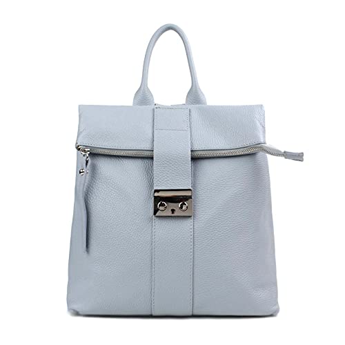 Made in Italy XL Damen Leder Roll Top Rucksack Cityrucksack Shopper Handtasche Schultertasche Ledertasche Freizeitrucksack Tasche Himmelblau Blau von ITALYSHOP24-COM