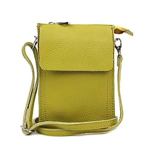 OBC Made in Italy Damen Leder Smartphone Tasche Schultertasche Handytasche Minibag Umhängetasche Geldtasche Ledertasche Crossbody Abendtasche (Pistazie) von ITALYSHOP24-COM