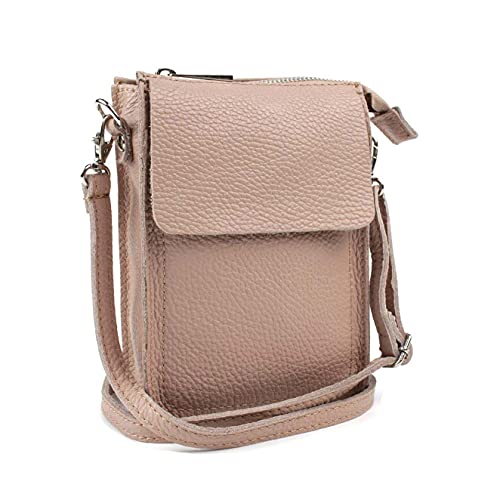 OBC Made in Italy Damen Leder Smartphone Tasche Schultertasche Handytasche Minibag Umhängetasche Geldtasche Ledertasche Crossbody Abendtasche Antikrosa von ITALYSHOP24-COM