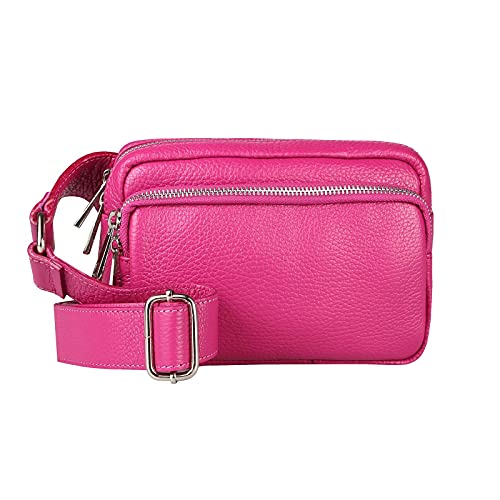 OBC Made in Italy Damen Leder Tasche Crossbody Metallic Hüfttasche Bauchtasche Umhängetasche Bodybag Schultertasche Handytasche Gürteltasche Pink von ITALYSHOP24-COM