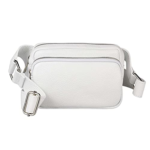 OBC Made in Italy Damen Leder Tasche Crossbody Metallic Hüfttasche Bauchtasche Umhängetasche Bodybag Schultertasche Handytasche Gürteltasche Weiß von ITALYSHOP24-COM