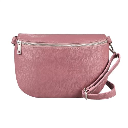 OBC Made in Italy Damen Leder Tasche Gürteltasche Crossbody Hüfttasche Bauchtasche Umhängetasche Cross-Over Bodybag Schultertasche Handytasche (Altrosa) von ITALYSHOP24
