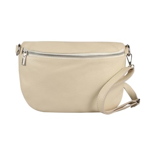 OBC Made in Italy Damen Leder Tasche Gürteltasche Crossbody Hüfttasche Bauchtasche Umhängetasche Cross-Over Bodybag Schultertasche Handytasche (Beige) von ITALYSHOP24