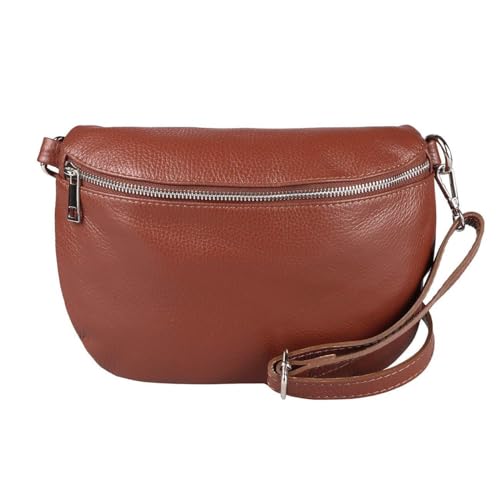 OBC Made in Italy Damen Leder Tasche Gürteltasche Crossbody Hüfttasche Bauchtasche Umhängetasche Cross-Over Bodybag Schultertasche Handytasche (Braun) von ITALYSHOP24