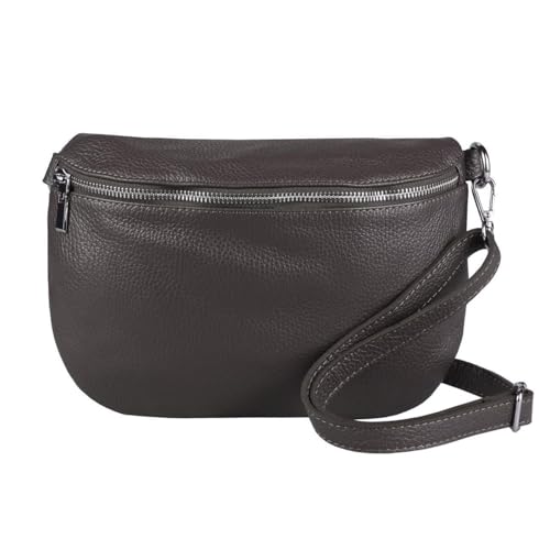 OBC Made in Italy Damen Leder Tasche Gürteltasche Crossbody Hüfttasche Bauchtasche Umhängetasche Cross-Over Bodybag Schultertasche Handytasche (Dunkelbraun) von ITALYSHOP24