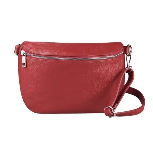 OBC Made in Italy Damen Leder Tasche Gürteltasche Crossbody Hüfttasche Bauchtasche Umhängetasche Cross-Over Bodybag Schultertasche Handytasche (Dunkelrot) von ITALYSHOP24-COM