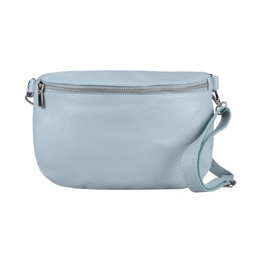 OBC Made in Italy Damen Leder Tasche Gürteltasche Crossbody Hüfttasche Bauchtasche Umhängetasche Cross-Over Bodybag Schultertasche Handytasche (Hellblau) von ITALYSHOP24-COM