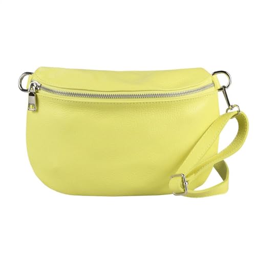 OBC Made in Italy Damen Leder Tasche Gürteltasche Crossbody Hüfttasche Bauchtasche Umhängetasche Cross-Over Bodybag Schultertasche Handytasche (Hellgelb) von ITALYSHOP24