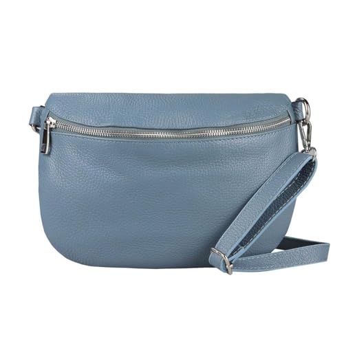 OBC Made in Italy Damen Leder Tasche Gürteltasche Crossbody Hüfttasche Bauchtasche Umhängetasche Cross-Over Bodybag Schultertasche Handytasche (Jeansblau) von ITALYSHOP24-COM