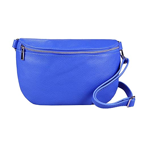 OBC Made in Italy Damen Leder Tasche Gürteltasche Crossbody Hüfttasche Bauchtasche Umhängetasche Cross-Over Bodybag Schultertasche Handytasche (Königsblau) von ITALYSHOP24-COM