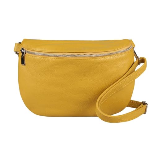 OBC Made in Italy Damen Leder Tasche Gürteltasche Crossbody Hüfttasche Bauchtasche Umhängetasche Cross-Over Bodybag Schultertasche Handytasche (Senfgelb) von ITALYSHOP24