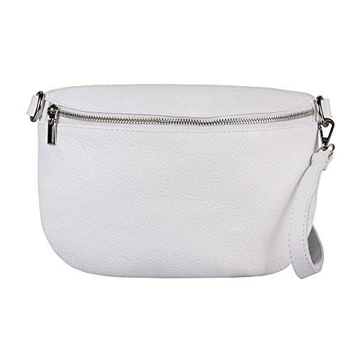 OBC Made in Italy Damen Leder Tasche Gürteltasche Crossbody Hüfttasche Bauchtasche Umhängetasche Cross-Over Bodybag Schultertasche Handytasche (Weiß) von ITALYSHOP24