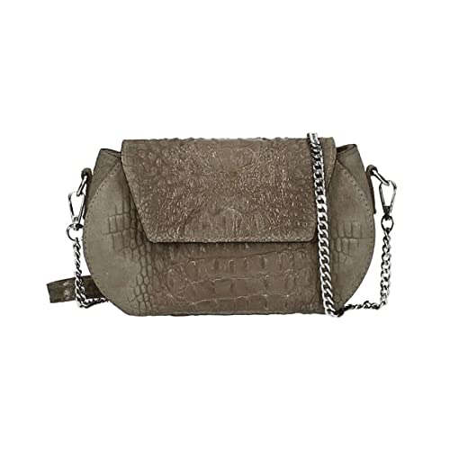 OBC Made in Italy Damen Leder Tasche Kroko Prägung oder Glattleder Umhängetasche Clutch Wildleder Handtasche Ledertasche Schultertasche Taupe (Kroko) von ITALYSHOP24-COM