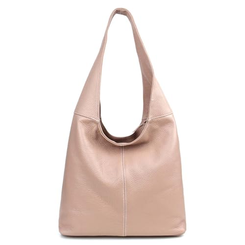 Made in Italy Damen Leder Tasche Shopper Schultertasche Umhängetasche Handtasche Beuteltasche Hobo Bag Ledertasche Nappaleder Antikrosa von ITALYSHOP24