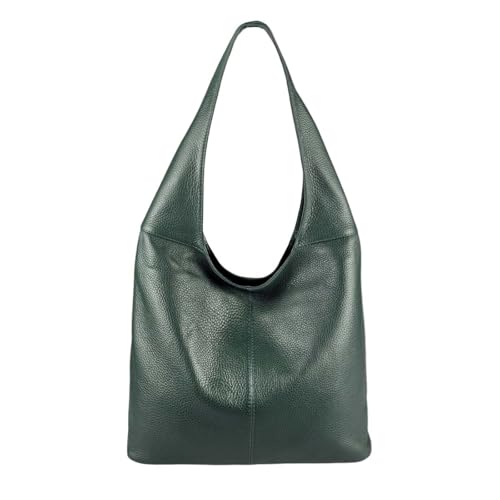 Made in Italy Damen Leder Tasche Shopper Schultertasche Umhängetasche Handtasche Beuteltasche Hobo Bag Ledertasche Nappaleder Dunkelgrün von ITALYSHOP24