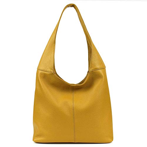 OBC Made in Italy Damen Leder Tasche Shopper Schultertasche Umhängetasche Handtasche Beuteltasche Hobo Bag Ledertasche Nappaleder (Gelb) von ITALYSHOP24-COM