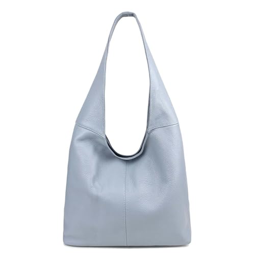 Made in Italy Damen Leder Tasche Shopper Schultertasche Umhängetasche Handtasche Beuteltasche Hobo Bag Ledertasche Nappaleder Blau von ITALYSHOP24