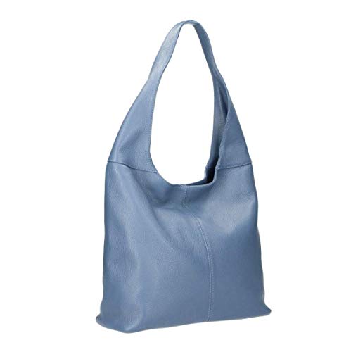 Made in Italy Damen Leder Tasche Shopper Schultertasche Umhängetasche Handtasche Beuteltasche Hobo Bag Ledertasche Nappaleder Jeansblau von ITALYSHOP24