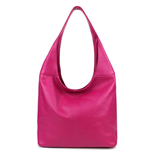 OBC Made in Italy Damen Leder Tasche Shopper Schultertasche Umhängetasche Handtasche Beuteltasche Hobo Bag Ledertasche Nappaleder (Pink) von ITALYSHOP24-COM