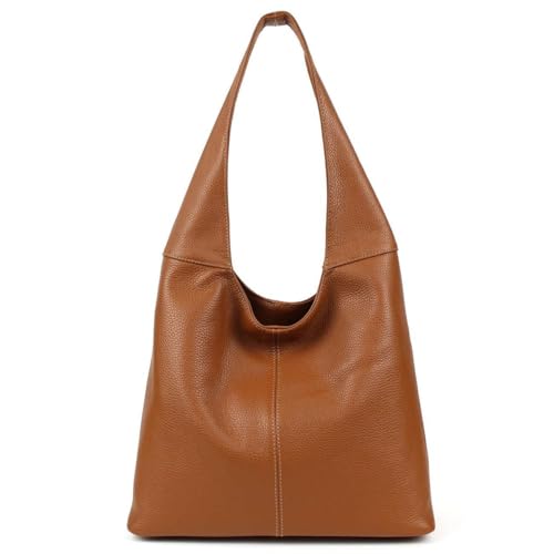 Made in Italy Damen Leder Tasche Shopper Schultertasche Umhängetasche Handtasche Beuteltasche Hobo Bag Ledertasche Nappaleder Cognac von ITALYSHOP24