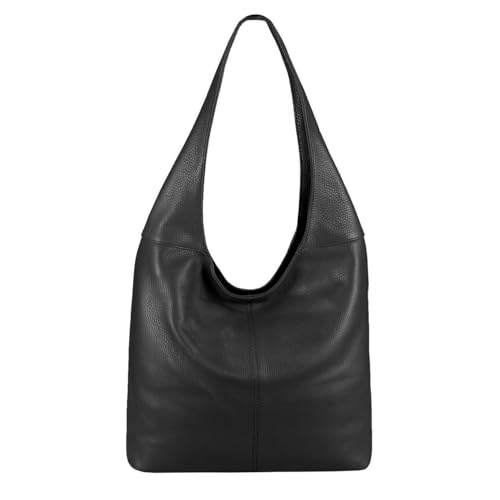 Made in Italy Damen Leder Tasche Shopper Schultertasche Umhängetasche Handtasche Beuteltasche Hobo Bag Ledertasche Nappaleder Schwarz von ITALYSHOP24