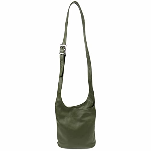 OBC Made in Italy Damen Leder Tasche Umhängetasche Bodybag Crossbody Schultertasche City Bag Crossover Ledertasche Damentasche CrossBag Olivgrün von ITALYSHOP24-COM