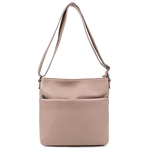 OBC Made in Italy Damen Leder Tasche Umhängetasche Crossbody Schultertasche City Bag Crossover Ledertasche Damentasche CrossBag Antikrosa von ITALYSHOP24-COM