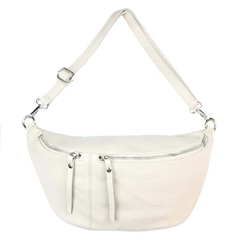 XXL Damen echt Leder Tasche Brusttasche Crossbody Schultertasche Umhängetasche Gürteltasche Crossover Ledertasche Slingntasche Unisex Bag Beige L von ITALYSHOP24-COM