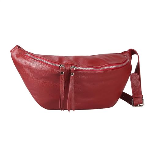 XXL Damen echt Leder Tasche Brusttasche Crossbody Schultertasche Umhängetasche Gürteltasche Crossover Ledertasche Slingntasche Unisex Bag Dunkelrot von ITALYSHOP24-COM