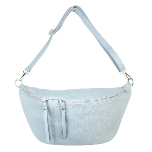 XXL Damen echt Leder Tasche Brusttasche Crossbody Schultertasche Umhängetasche Gürteltasche Crossover Ledertasche Slingntasche Unisex Bag Hellblau L von ITALYSHOP24-COM