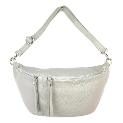 XXL Damen echt Leder Tasche Brusttasche Crossbody Schultertasche Umhängetasche Gürteltasche Crossover Ledertasche Slingntasche Unisex Bag Hellgrau L von ITALYSHOP24