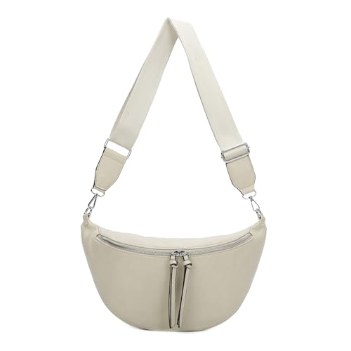 XXL Tasche Bauchtasche Hüfttasche Crossbody Schultertasche Umhängetasche Kunstleder Gürteltasche Crossover Slingntasche Unisex Bag (Beige 37x18x5 cm) von ITALYSHOP24-COM