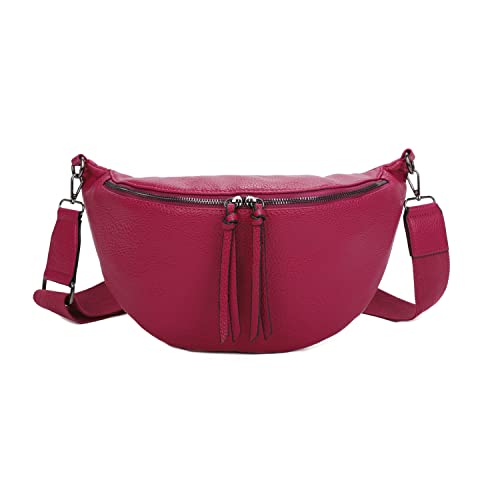 XXL Tasche Bauchtasche Hüfttasche Crossbody Schultertasche Umhängetasche Kunstleder Gürteltasche Crossover Slingntasche Unisex Bag (Pink 37x18x5 cm) von ITALYSHOP24-COM