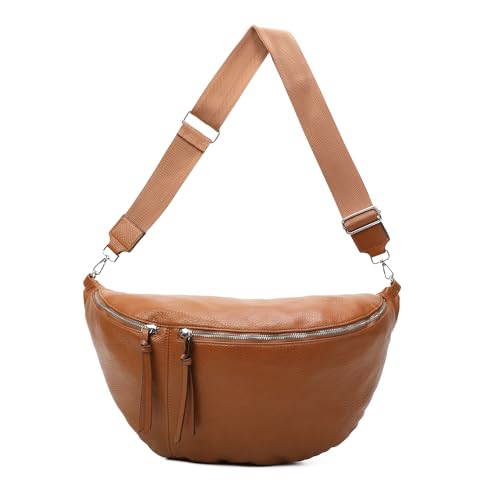 XXL Tasche Bauchtasche Hüfttasche Crossbody Schultertasche Umhängetasche Kunstleder Gürteltasche Crossover Slingntasche Unisex Bag Cognac von ITALYSHOP24-COM