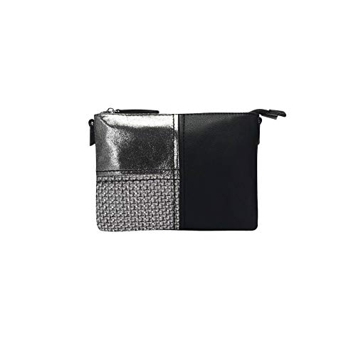 Damen 2xFach Abend Tasche Clutch Pochette Unterarmtasche Handtasche Schultertasche Umhängetasche Leder Optik Silbern Schwarz von ITALYSHOP24