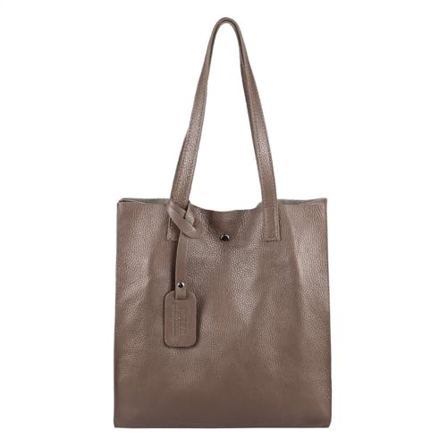 Damen Leder Tasche Set 2in1 Shopper Schultertasche HOBO Bag Umhängetasche Schmucktasche DIN-A4 Taupe von ITALYSHOP24.COM