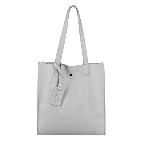 Damen Leder Tasche Set 2in1 Shopper Schultertasche HOBO Bag Umhängetasche Schmucktasche DIN-A4 Hellgrau von ITALYSHOP24.COM