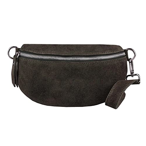 ITALYSHOP24 Made in Italy OBC DAMEN LEDER TASCHE Gürteltasche Crossbody Hüfttasche Bauchtasche Umhängetasche Cross-Over Bodybag Geldtasche (Dunkelbraun (Wildleder)), ca.: 22x13x5 cm (BxHxT) von ITALYSHOP24.COM