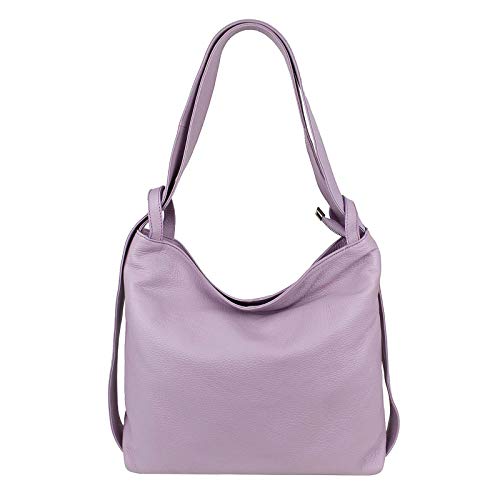 ITALYSHOP24.COM OBC Damen Tasche Rucksack 2 in 1 Umhängetasche Schultertasche Umhängetasche Daypack Leder Rucksacktasche Shopper Backpack Freizeitrucksack (Flieder (echtes Leder)) von ITALYSHOP24