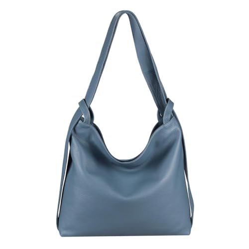 ITALYSHOP24.COM OBC Damen Tasche Rucksack 2 in 1 Umhängetasche Schultertasche Umhängetasche Daypack Leder Rucksacktasche Shopper Backpack Freizeitrucksack (Jeansblau (echtes Leder)) von ITALYSHOP24