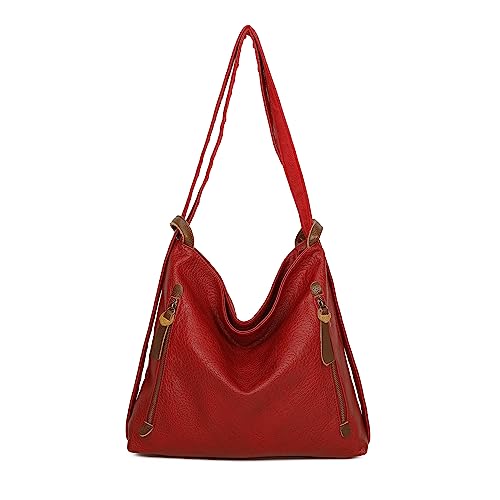 ITALYSHOP24.COM OBC Damen Tasche Rucksack 2 in 1 Umhängetasche Schultertasche Umhängetasche Daypack Leder Rucksacktasche Shopper Backpack Freizeitrucksack (Rot) von ITALYSHOP24.COM