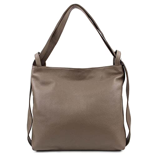ITALYSHOP24.COM OBC Damen Tasche Rucksack 2 in 1 Umhängetasche Schultertasche Umhängetasche Daypack Leder Rucksacktasche Shopper Backpack Freizeitrucksack (Taupe (echtes Leder)) von ITALYSHOP24