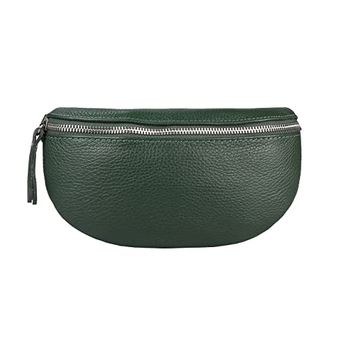 Made in Italy Damen Leder Gürteltasche Crossbody Hüfttasche Bauchtasche Umhängetasche Brusttasche Crossover Bodybag Schultertasche Handytasche Geldtasche OBC Tasche Schminktasche Kosmetiktasche Grün von ITALYSHOP24.COM