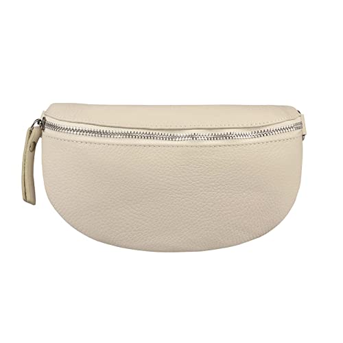 Made in Italy Damen Leder Gürteltasche Crossbody Hüfttasche Bauchtasche Umhängetasche Brusttasche Crossover Bodybag Schultertasche Handytasche Geldtasche OBC Tasche Schminktasche Kosmetiktasche Beige von ITALYSHOP24