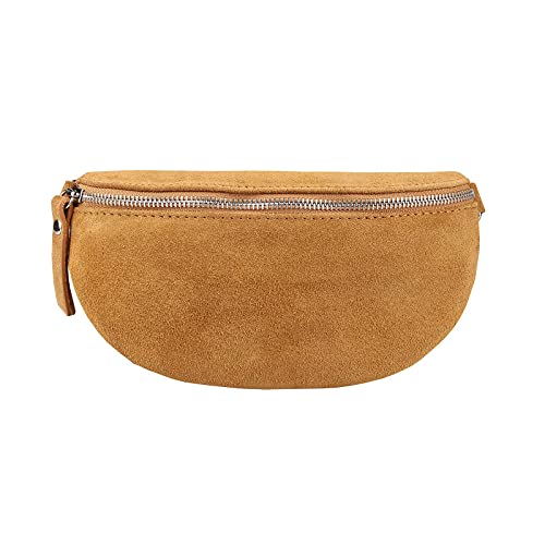 Made in Italy OBC Damen Leder Tasche Gürteltasche Crossbody Hüfttasche Bauchtasche Hüfttasche Umhängetasche Cross-Over Bodybag Schultertasche Handytasche Geldtasche (Cognac (Wildleder)) von ITALYSHOP24