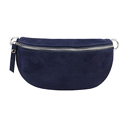 Made in Italy OBC Damen Leder Tasche Gürteltasche Crossbody Hüfttasche Bauchtasche Hüfttasche Umhängetasche Cross-Over Bodybag Schultertasche Handytasche Geldtasche (Dunkelblau (Wildleder)) von ITALYSHOP24