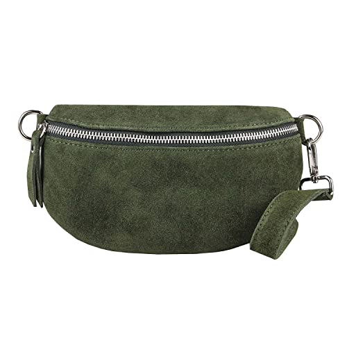 Made in Italy OBC Damen Leder Tasche Gürteltasche Crossbody Hüfttasche Bauchtasche Hüfttasche Umhängetasche Cross-Over Bodybag Schultertasche Handytasche Geldtasche (Dunkelgrün (Wildleder)) von ITALYSHOP24